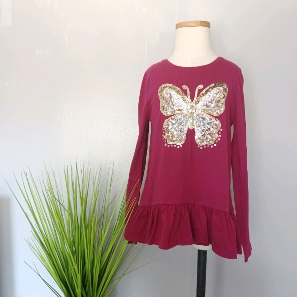 Issac Mizrahi Sequin Butterfly Ruffle Top